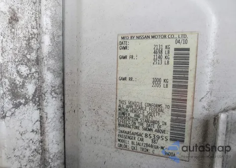 2010 Nissan Maxima 3.5 Sv из США, поврежденный, VIN 1N4AA5AP6AC853955